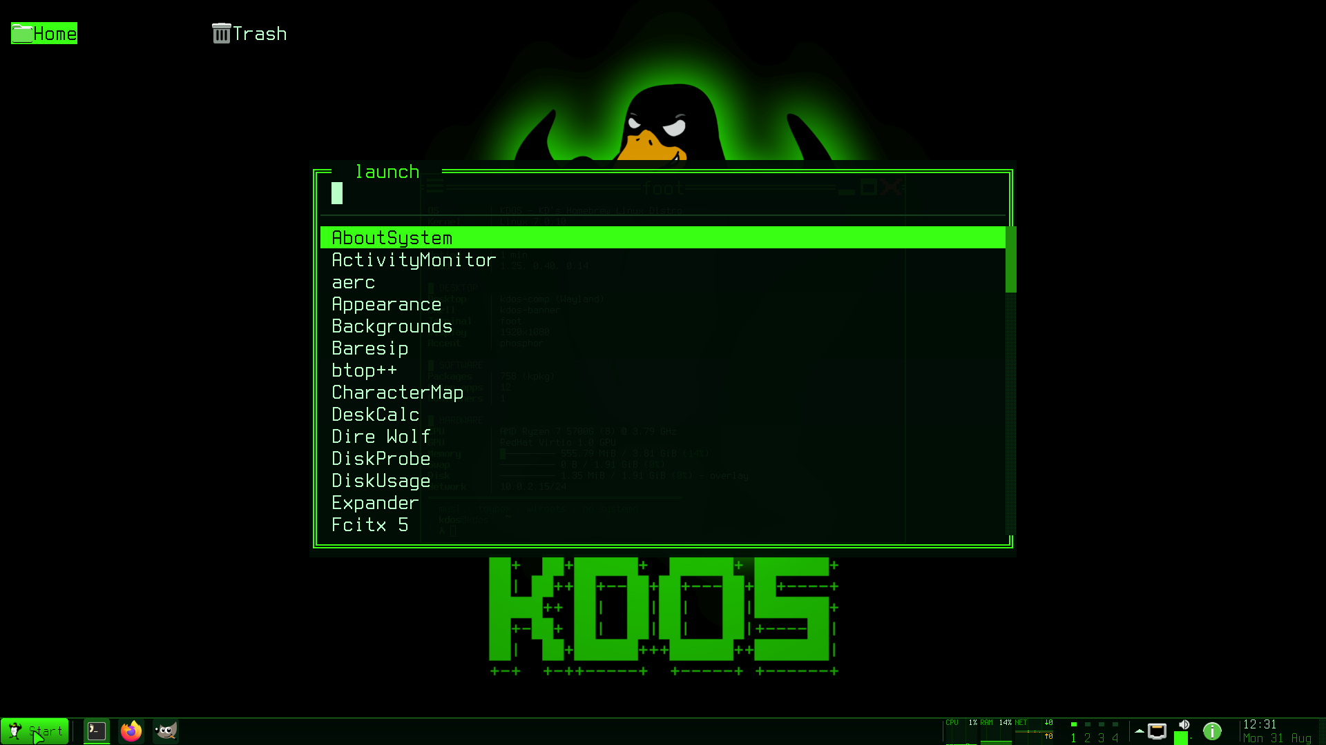 The launcher: full-screen search over the same application index the Start menu uses